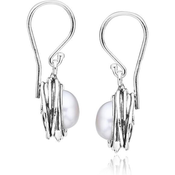 🆕 Women White Dangle Earrings Freshwater Pearl Vintage Design Artisan Jewelry - Picture 7 of 7